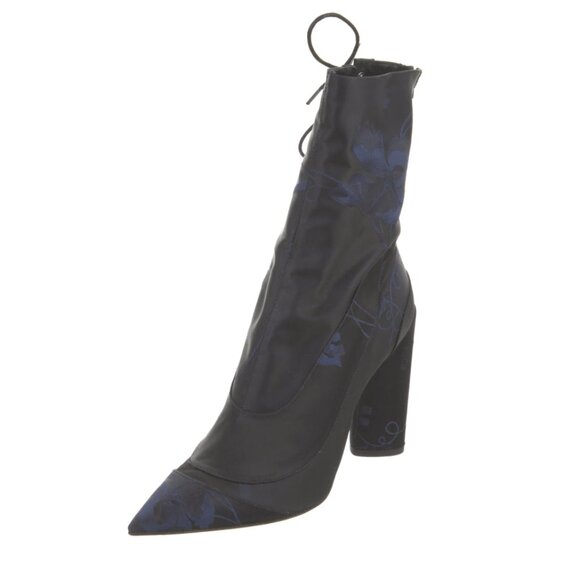 Dior $1070 Trianon Blue Flower Jacquard Lace Up Zip Boot Bootie 38 - Picture 1 of 6